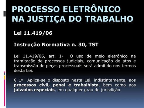 Ppt Processo Eletr Nico Na Justi A Do Trabalho Powerpoint