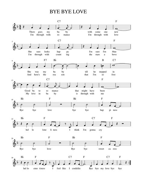 Bye bye love Sheet music for Piano (Solo) Easy | Musescore.com