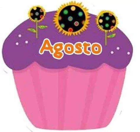 A Pink Cupcake With Sunflowers And The Word Agosto On It