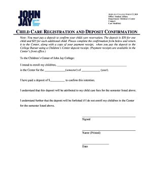 Fillable Online Inside Jjay Cuny CARE REGISTRATION AND DEPOSIT