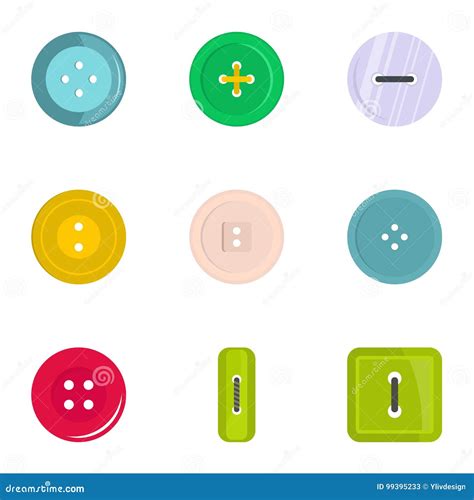 Fashion Clothes Button Icon Set Flat Style Stock Vector Illustration