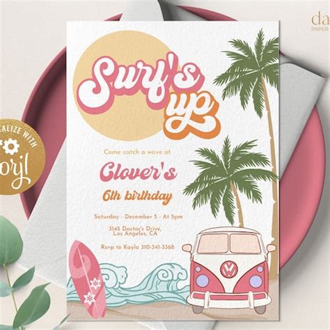 Editable Beach Birthday Party Invitation Diy Printable Etsy