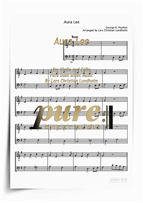 Aura Lee For Violin And Cello Pdf File Pure Sheet Music Arranged By Lars Christian Lundholm