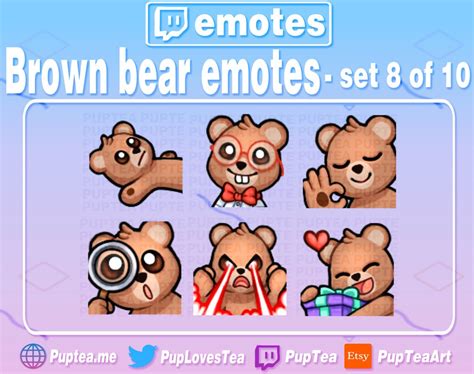 6x Cute Brown Bear Emotes Pack For Twitch Youtube And Discord Set 8 Etsy