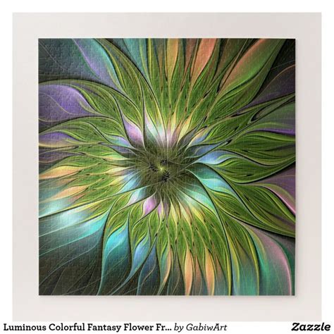 Luminous Colorful Fantasy Flower Fractal Art Jigsaw Puzzle Zazzle