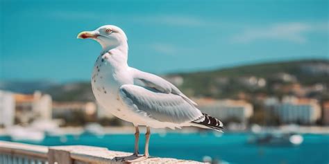 Premium Ai Image Seagull Perched In Front Of A Beautiful Background