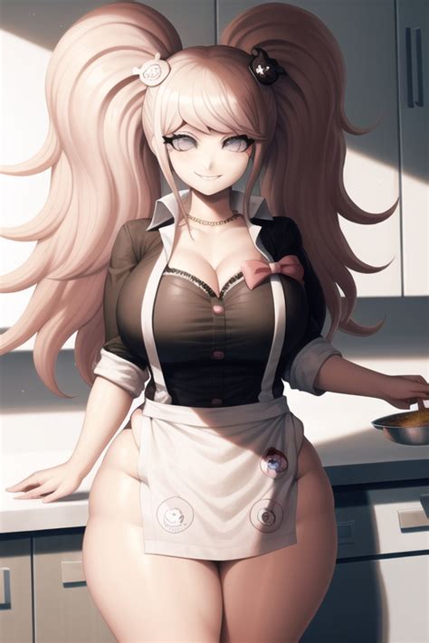 Rule 34 Ai Generated Apron Clothing Danganronpa Huge Breasts Junko Enoshima Kitchen Smiling