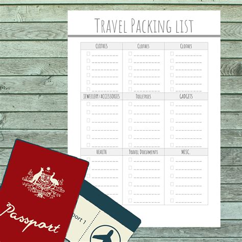 Blank Travel Packing List Template Travel Checklist Etsy