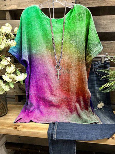 Multicolor Simple Short Sleeve Round Neck T Shirts Noracora