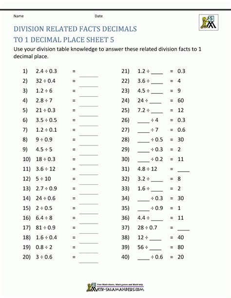 20 Dividing Decimals By Decimals Worksheet Worksheets Decoomo