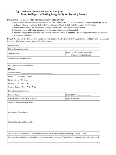 Fillable Online ISA Form To Report A Testing Irregularity Or Security