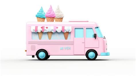 Premium Photo Dreamy Pink Ice Cream Truck 3d Illustration On White