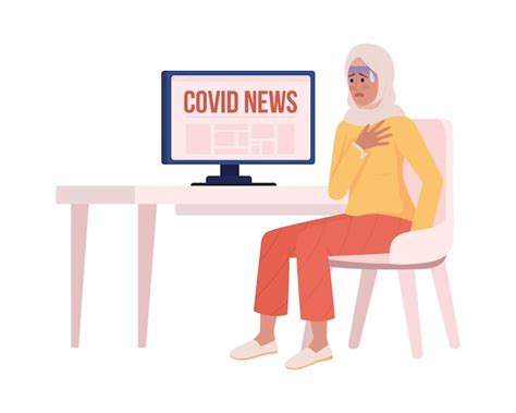 Premium Vector Woman Stressed Of Covid News Semi Flat Color Vector