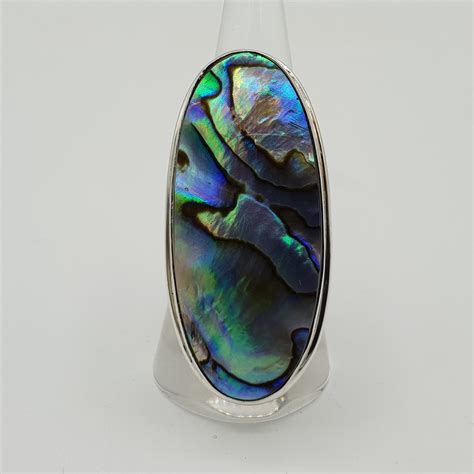 Zilveren Ring Gezet Met Grote Ovale Abalone Schelp 18 Mm Verkocht