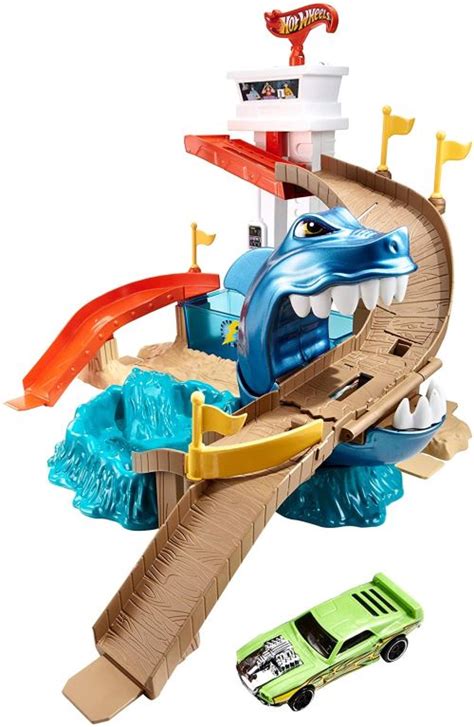 Hot Wheels Piste Attaque Requin Coffret De Jeu Avec Zones De Changement De Couleur Et Un