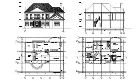 Two Story Elevation And Floor Plan Of The House In Autocad Software