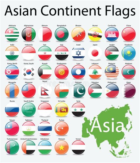 Glossy Buttons Flags Of Asian Continent Stock Vector Illustration Of