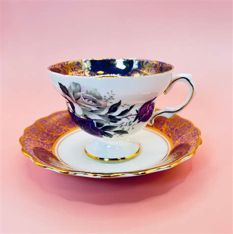 Rosina England Bone China Tea Cup And Saucer Rosina Purple Rose Tea
