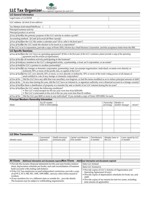 Business Tax Organizer Template