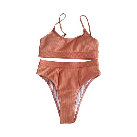 Sngxgn Women Bikini Set Solid Color Triangle Two Piece Swimsuit Pink M