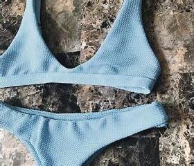 Fashion Simple Pure Blue Two Piece Bikini Cute Swimsuit On Luulla