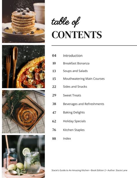 Minimalist Recipe Table Of Contents Template Venngage