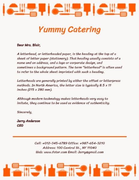 Catering Letterhead Templates Free Missemiliejolye