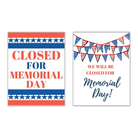 Closed for Memorial Day Signs (Free Printables)