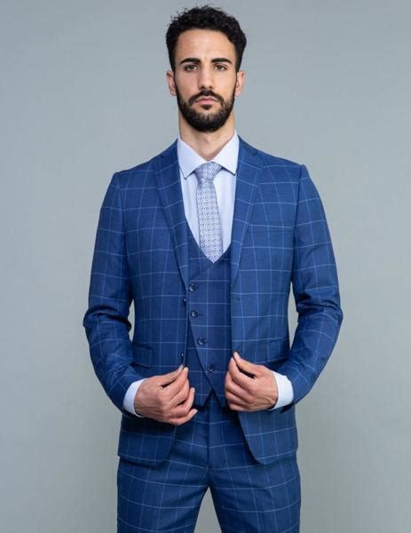 Traje Con Chaleco Lino Clemente Chacal Azul Cuadros