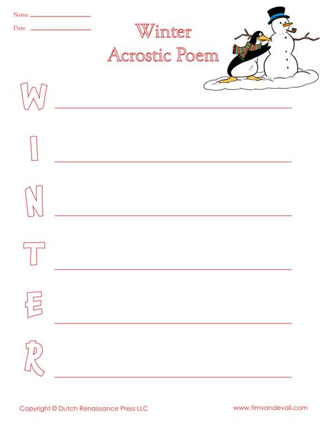 Winter Acrostic Poem Tims Printables