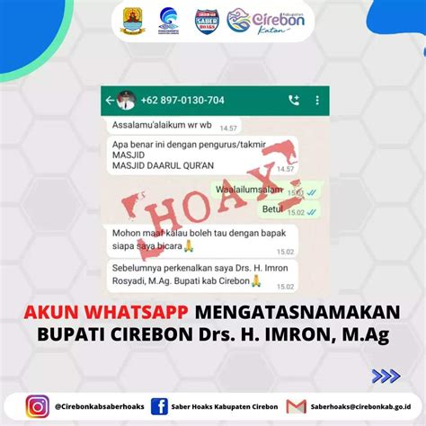 Hati Hati Ada Penipuan Mengatasnamakan Bupati Cirebon Tawarkan Bantuan