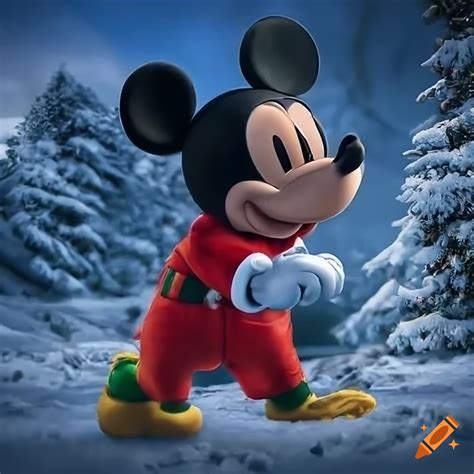 Realistic Mickey Mouse In Christmas Attire On Craiyon