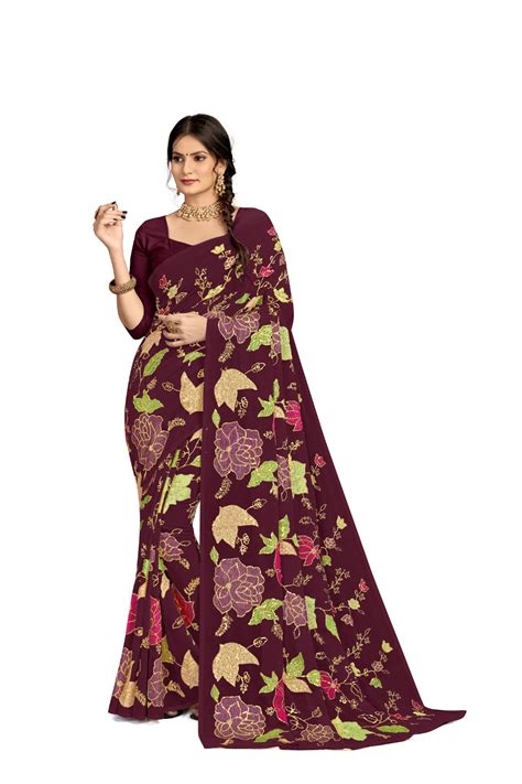 Graceful Purple Color Georgette Fancy Thread Sequence Saree