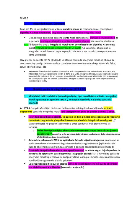 Tema 5 Torturas Y Otros Delitos Contra La Integridad Moral TEMA 5 I