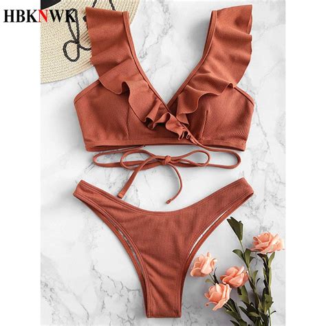 New Ruffle Bikinis Swimsuits Women Solid Swim Bathing Suit 2021 Summer