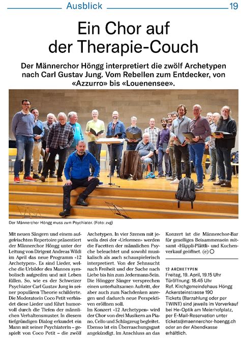 Konzert 12 Archetypen Männerchor Höngg