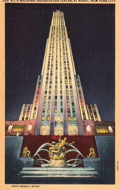 Vintage Postcard S Rca Building Rockefeller Center Night New York