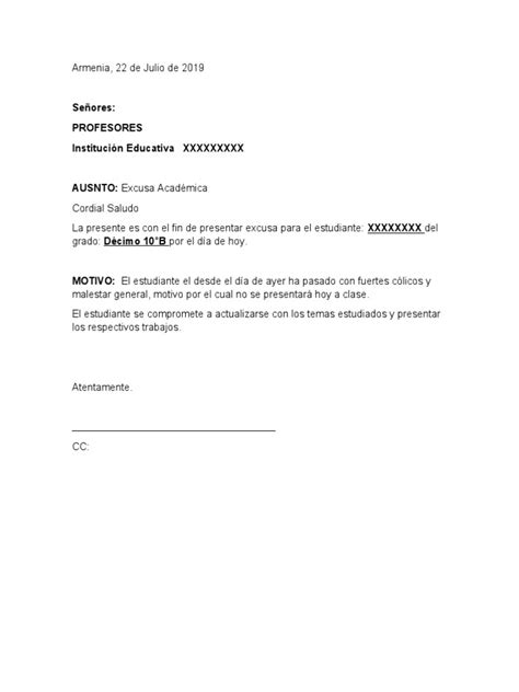 Ejemplo De Excusa Escolar