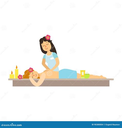 Woman Having A Massage With Massage Oil In A Spa Colorful Cartoon