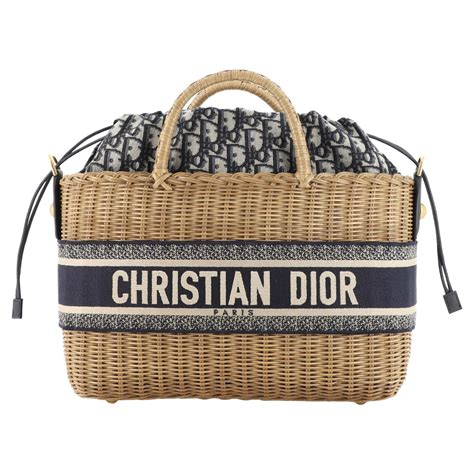 Christian Dior Basket Bag Wicker And Oblique Canvas Large At Stdibs