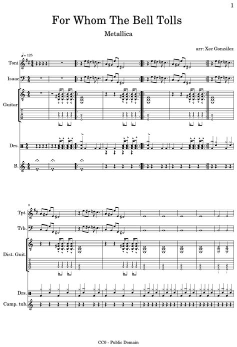 For Whom The Bell Tolls Sheet Music For Trumpet Trombone Distortion