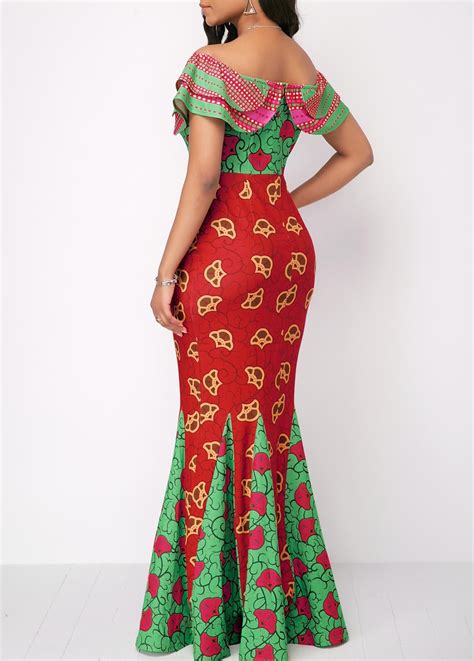 Printed Layered Off The Shoulder Mermaid Dress Usd 40 26 Latest African