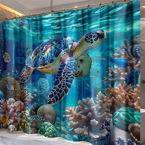 Ocean Paradise Hyper Realistic Sea Turtle And Coral Reef Shower Curtain