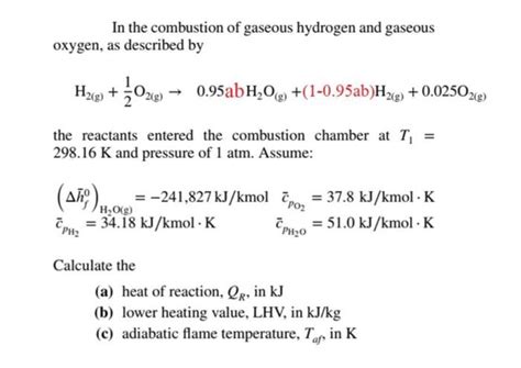 Solved In The Combustion Of Gaseous Hydrogen And Gaseous