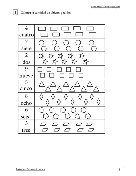 Ejercicios Primer Grado Colorea La Cantidad De Objetos Pedidos The