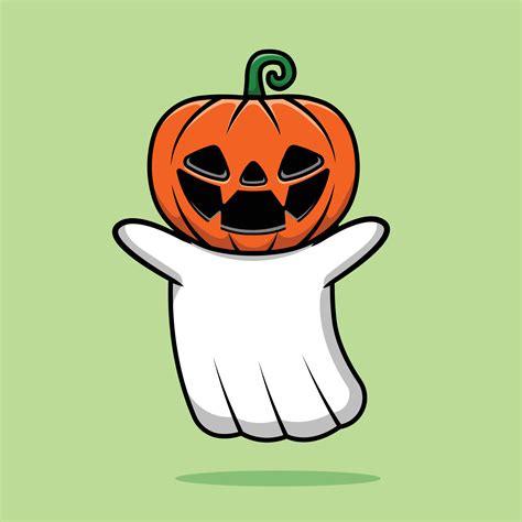 Cute Ghost Pumpkin Halloween Cartoon Vector Icon Illustration