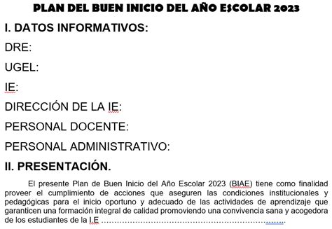 Plan del buen inicio del año escolar 2023