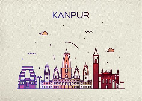 Kanpur India City Skyline Fun Whimsical Series Wide Mixed Media by Design Turnpike