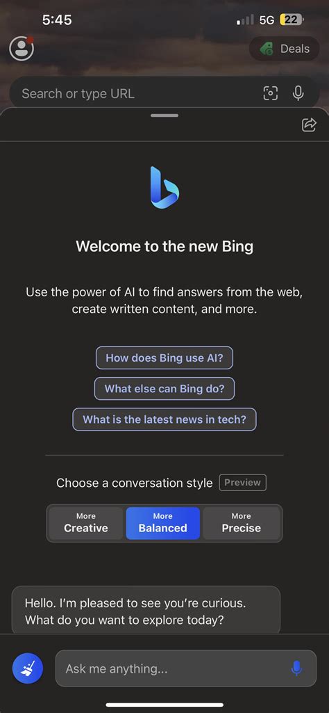Does anyone know how to make Bing Chat full screen on the Bing mobile