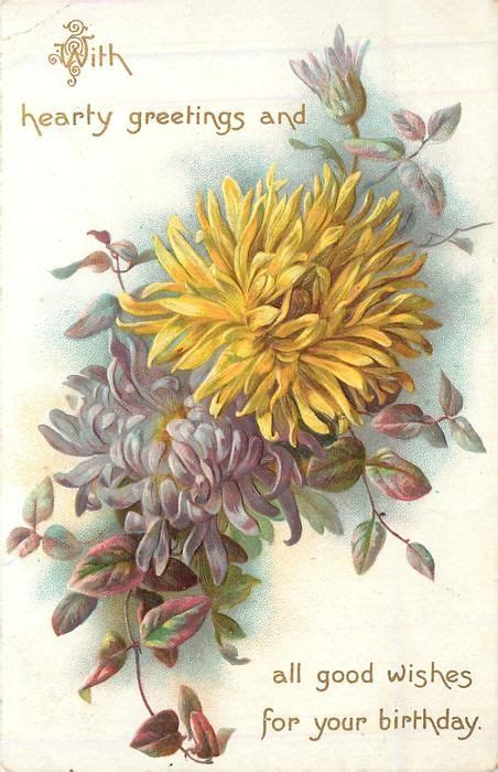 An Old Fashioned Birthday Card With Flowers And Leaves On The Front